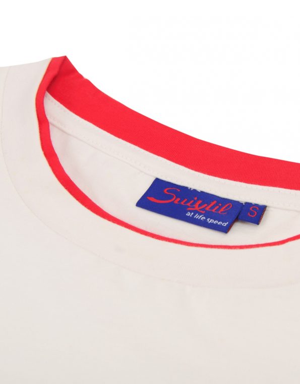 Suixtil Men's 100% Pima Cotton Cuba T-Shirt, Pure White (W/Red)