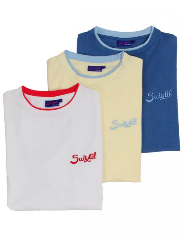 Suixtil Men's 100% Pima Cotton Cuba T-Shirt, Pure White (W/Red)