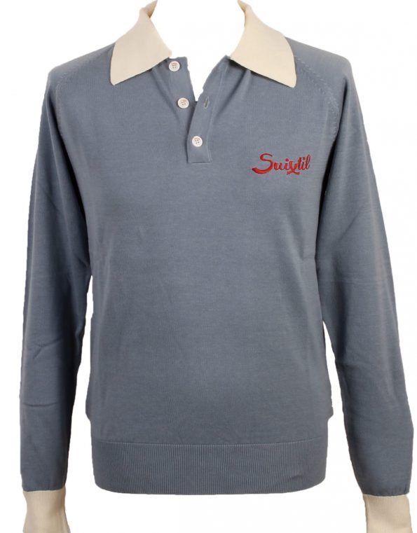 Suixtil Men's Florio 100% Pima Cotton Long Sleeve Sweater, Blue / White