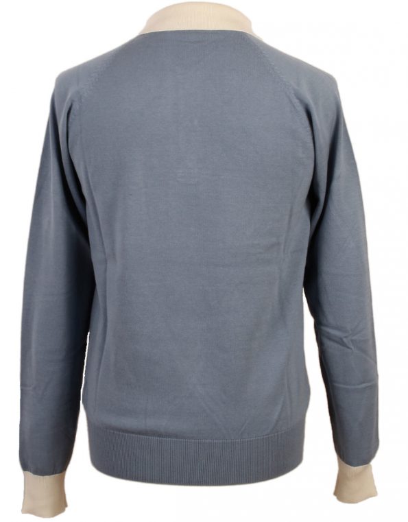 Suixtil Men's Florio 100% Pima Cotton Long Sleeve Sweater, Blue / White