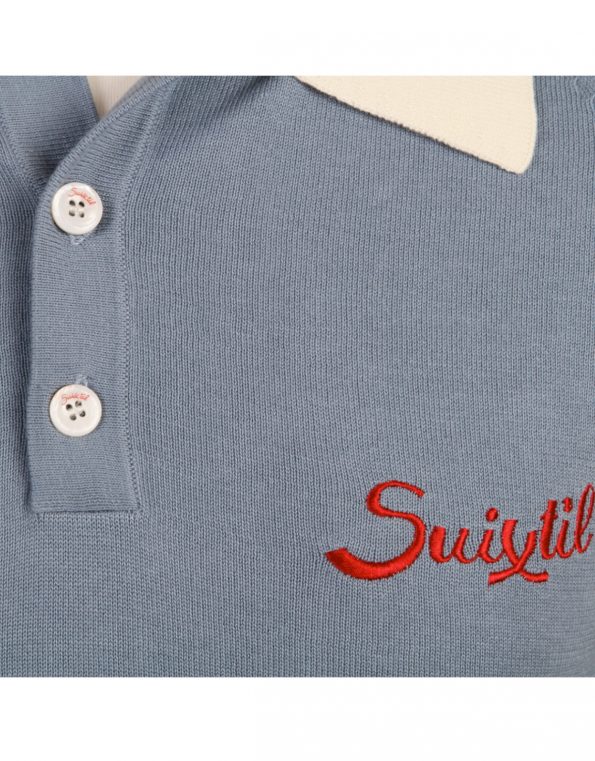 Suixtil Men's Florio 100% Pima Cotton Long Sleeve Sweater, Blue / White