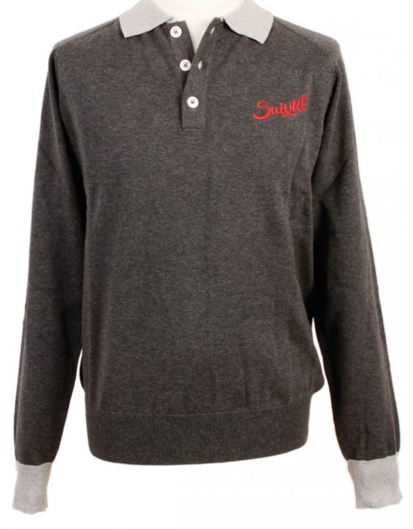 Suixtil Men's Florio 100% Pima Cotton Long Sleeve Sweater, Asphalt & Tar