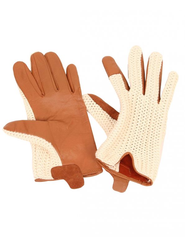 Suixtil Men's Cognac Grand Prix Race Leather & Stringback Cotton Driving Gloves