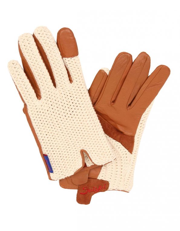 Suixtil Men's Cognac Grand Prix Race Leather & Stringback Cotton Driving Gloves