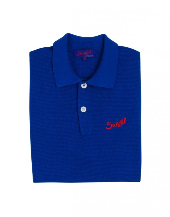 Suixtil Men's 100% Pima Cotton Nassau Short Sleeve Polo, Flash Blue