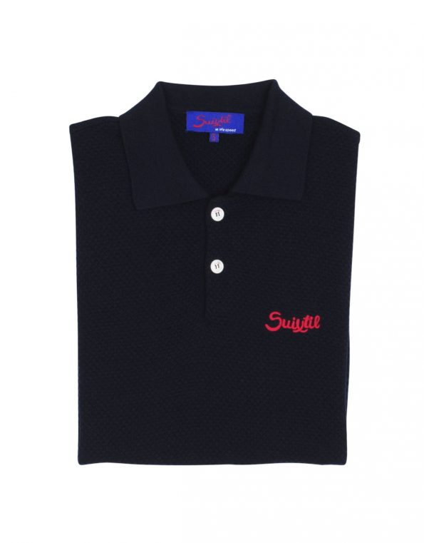 Suixtil Men's 100% Pima Cotton Nassau Short Sleeve Polo, Navy Blue