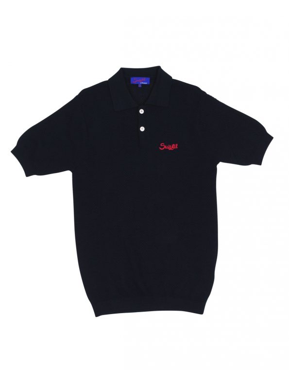 Suixtil Men's 100% Pima Cotton Nassau Short Sleeve Polo, Navy Blue