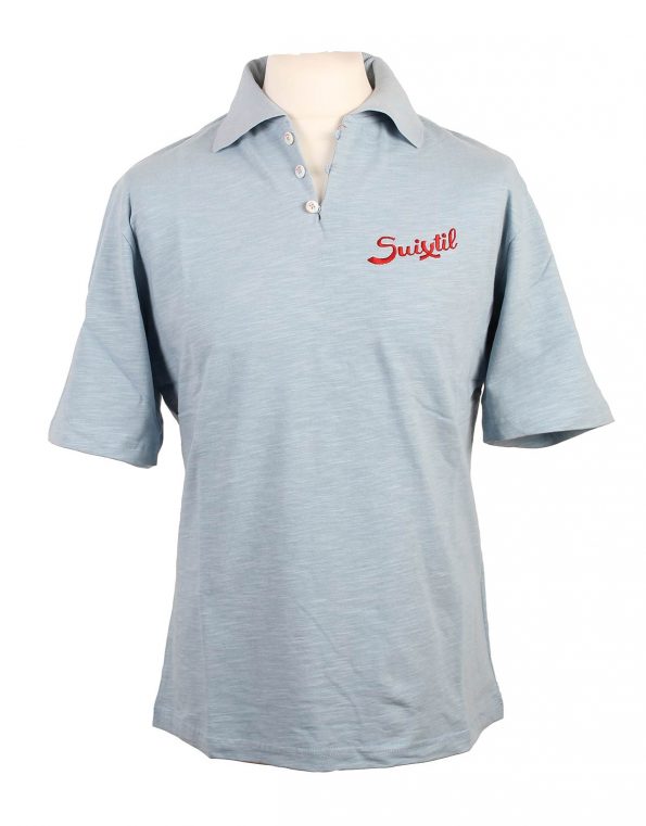 Suixtil Men's 100% Slub Yarn Cotton Rio Short Sleeve Polo, Light Blue