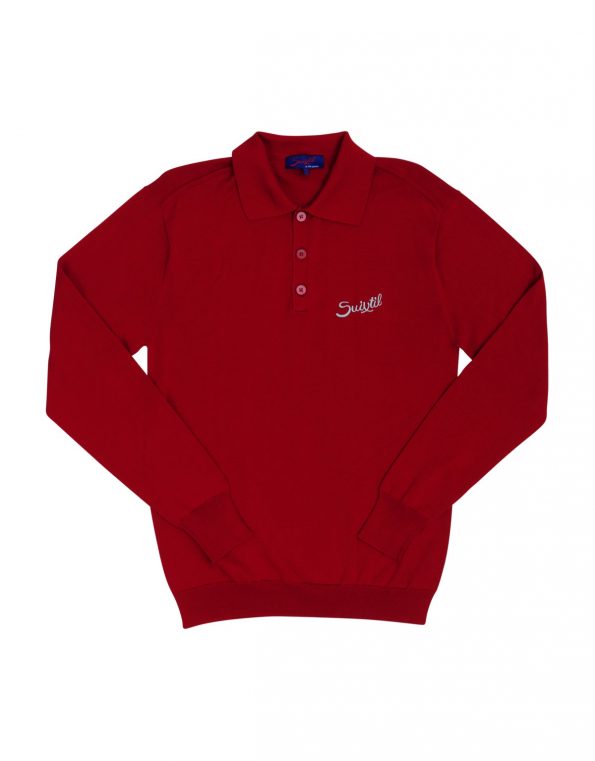 Suixtil Men's  Targa 100% Pima Cotton Long Sleeve Sweater, Italian Red