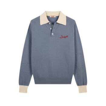 Suixtil Men's Florio 100% Pima Cotton Long Sleeve Sweater, Blue / White