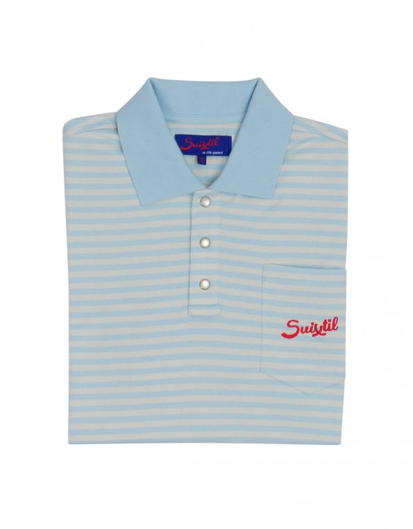 Suixtil 100% fine PIMA cotton Pescara striped short sleeve polo,  Argentine blue & grey