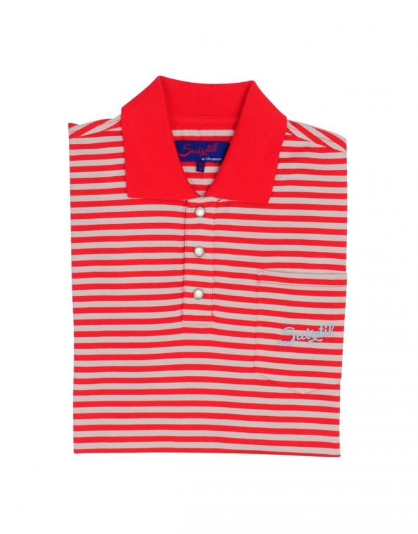 Suixtil 100% fine PIMA cotton Pescara striped short sleeve polo,  Italian red & grey