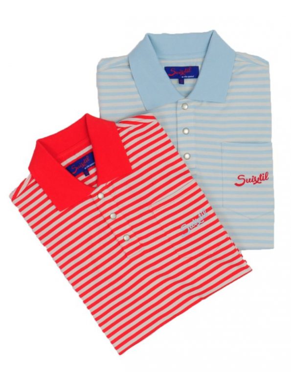 Suixtil 100% fine PIMA cotton Pescara striped short sleeve polo,  Italian red & grey