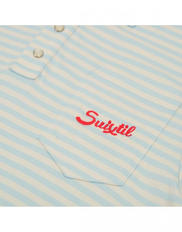Suixtil 100% fine PIMA cotton Pescara striped short sleeve polo,  Argentine blue & grey