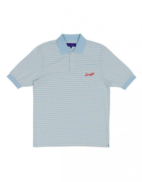 Suixtil 100% fine PIMA cotton Pescara striped short sleeve polo,  Argentine blue & grey