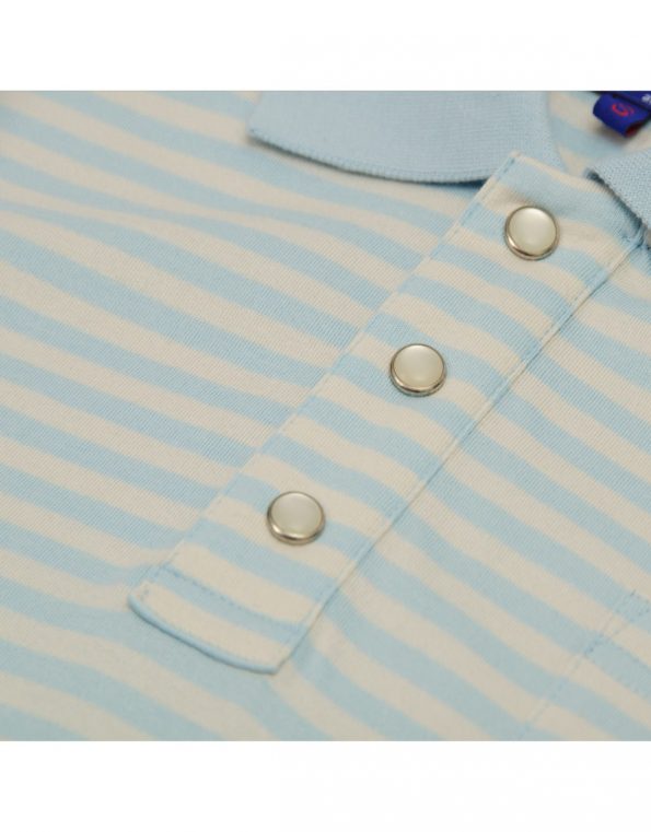 Suixtil 100% fine PIMA cotton Pescara striped short sleeve polo,  Argentine blue & grey