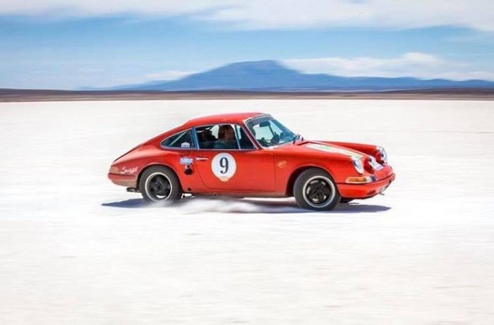 Porsche 911 at speed on the salt