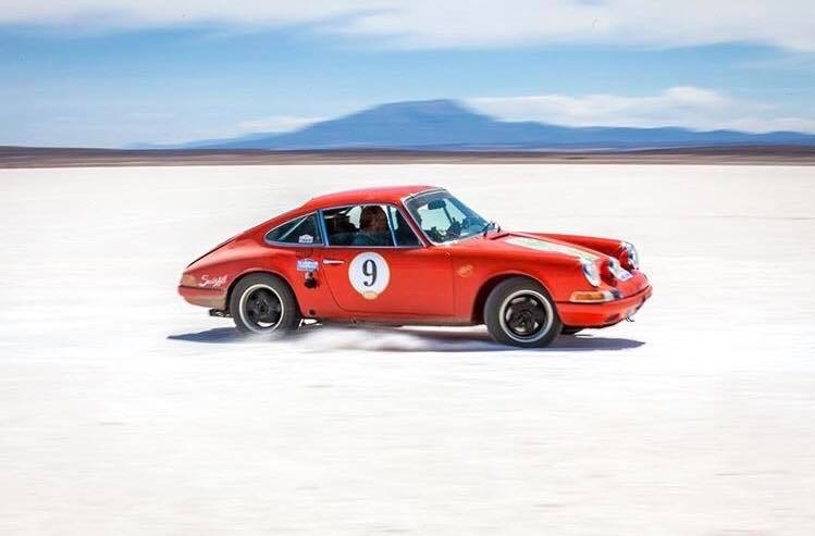 Porsche 911 at speed on the salt