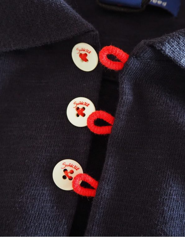 NEW Suixtil 100% slub yarn cotton RIO short sleeve Polo,  navy blue with red accents