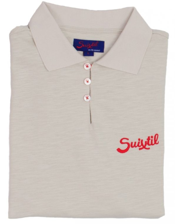 NEW Suixtil 100% slub yarn cotton RIO short sleeve Polo,  aluminum grey with red accents
