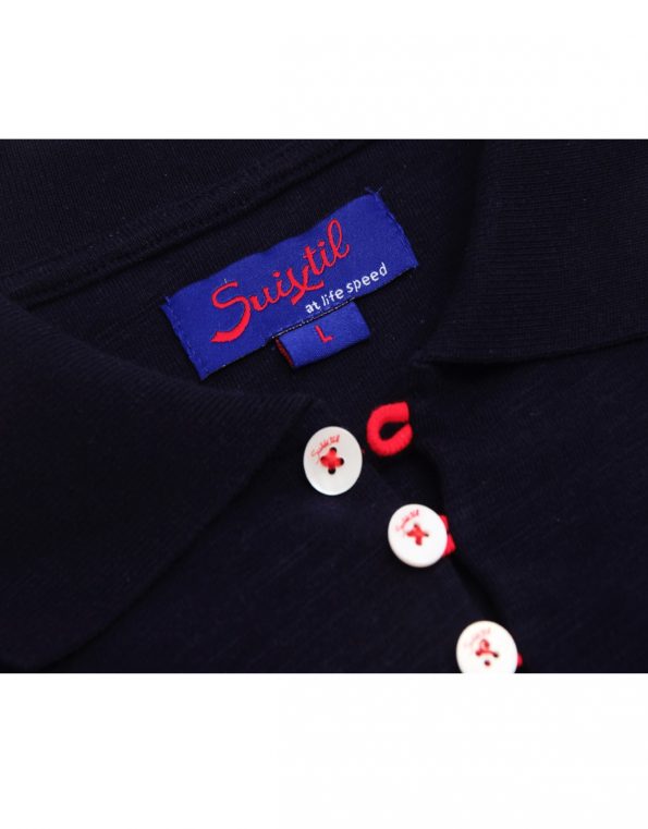 NEW Suixtil 100% slub yarn cotton RIO short sleeve Polo,  navy blue with red accents