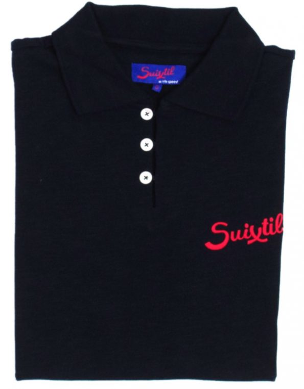 NEW Suixtil 100% slub yarn cotton RIO short sleeve Polo,  navy blue with red accents